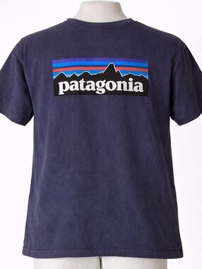 Patagonia Responsibili Tee Shirt T-Shirt Men’s Small Navy Blue Box Logo Graphic